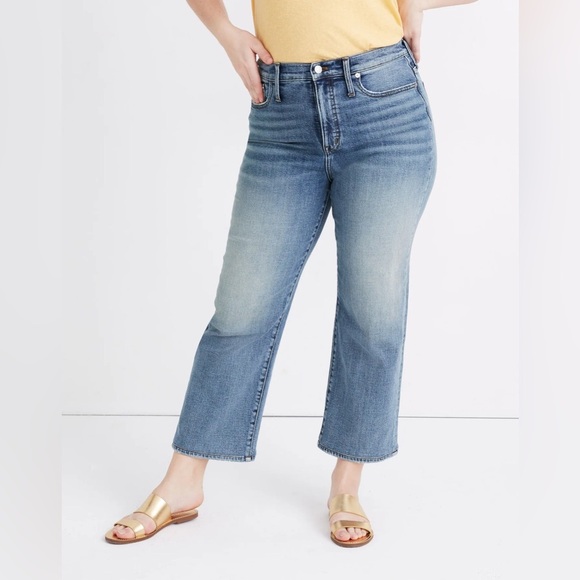 Madewell Slim Wide Leg Crop Jeans 32 14 light wash high rise stretch straight - Picture 5 of 16